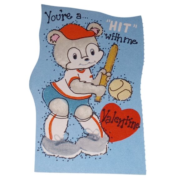🎯 Vintage Kids Valentines Card, Baseball Bear - Picture 3 of 5